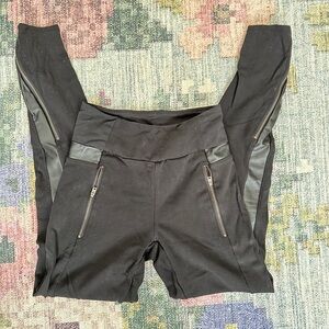 Athleta XXS Black Luxe Ponte Leggings with Faux Leather Stripes